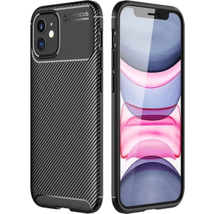 Tekno Grup Apple iPhone 12 Pro (6.1'') Kılıf Karbon Desenli Lux Negro Silikon Siyah + Cam Ekran Koruyucu