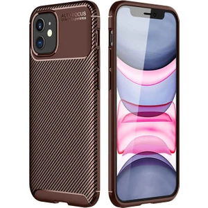 Tekno Grup Apple iPhone 12 Pro (6.1'') Kılıf Karbon Desenli Lux Negro Silikon Kahverengi + Cam Ekran Koruyucu