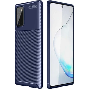 Tekno Grup Samsung Galaxy Note 20 Kılıf Karbon Desenli Lux Negro Silikon Lacivert + 360 Full Body Ekran Koruyucu (Ön Arka)