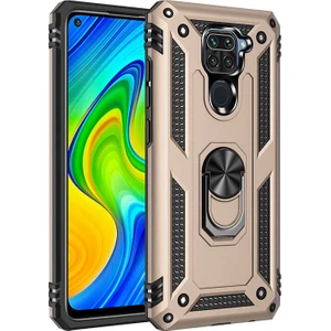noktaks - Xiaomi Redmi Note 9 - Kılıf Yüzüklü Zırh Tank Vega Kapak - Gold