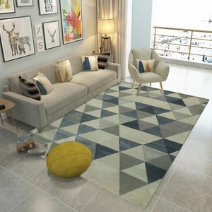 Balat Halı Üçgen Desenli Çökme Efektli Mavi Oturma Odası Halısı-80x150 cm
