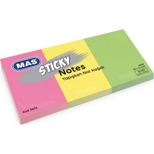 Mas 3651 Yapışkanlı Not Kağıdı 35 mm x 51 mm 3 x 100 cm Sayfa Neon 3 Renk