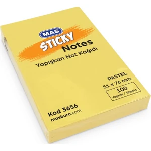 Mas 3656 Yapışkanlı Not Kağıdı 100 Sayfa 51 mm x 76 mm Pastel Sarı