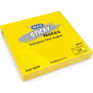 Mas 3659 Yapışkanlı Not Kağıdı 100 Sayfa 76 mm x 76 mm Neon Sarı