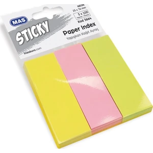 Mas 3664 Yapışkanlı Kağıt Ayraç 25 mm x 76 mm 3 x 100 cm Sayfa Neon 3 Renk
