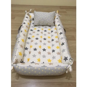 Gri Zemin Sarı Yıldızlı 2 Parça Babynest Yatak + Yastık