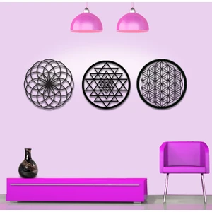 Yaşam Çiçeği Sri Yantra ve Torus 3'lü Set Duvar Tablosu