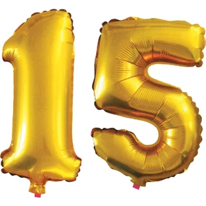 As Balon 15 Yaş Sayı Folyo Balon Altın 90 cm