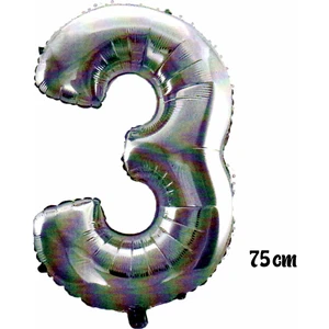 As Balon 75  cm 3 Rakam Folyo Balon Gümüş