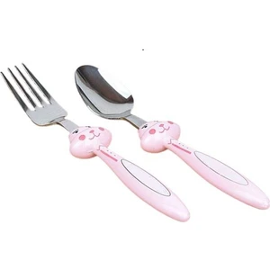 Pembe Tavşan Kız Çocuk Paslanmaz Çelik Çatal Kaşık Seti