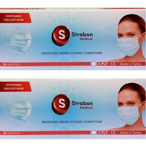 Strabon Medical Siyah Tek Kullanımlık 3 Katlı Telli Full Ultrasonik Medikal Cerahi Maske 2 Adet 50'li Kutu