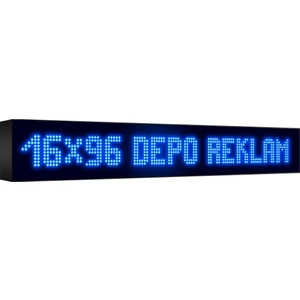 Depo Tabela Reklam Mavi Kayan Yazı LED Tabela 16 x 96 cm Çift Taraflı