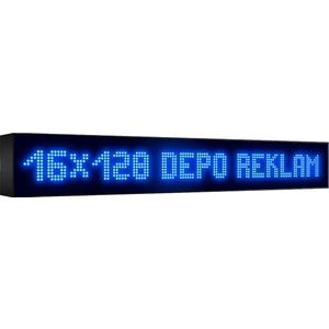 Depo Tabela Reklam Mavi Kayan Yazı LED Tabela 16 x 128 cm Çift Taraflı