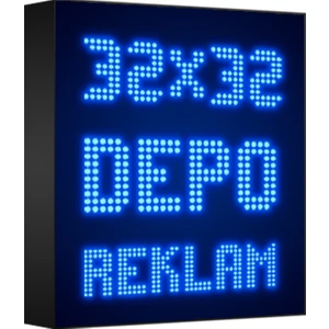 Depo Tabela Reklam Mavi Kayan Yazı LED Tabela 32 x 32 cm Çift Taraflı