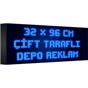 Depo Tabela Reklam Mavi Kayan Yazı LED Tabela 32 x 96 cm Çift Taraflı