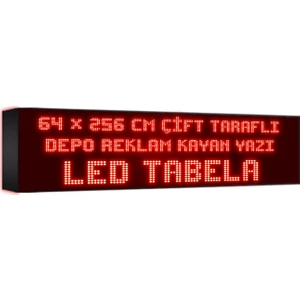 Depo Tabela Reklam Kırmızı Kayan Yazı LED Tabela 64 x 256 cm Çift Taraflı