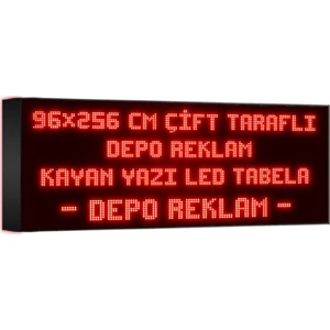 Depo Tabela Reklam Kırmızı Kayan Yazı LED Tabela 96 x 256 cm Çift Taraflı