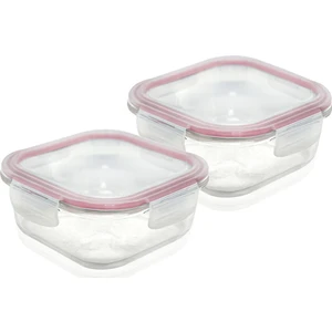 The Mia 2'li Set Cam Saklama Kabı Kare 500 ml Pembe