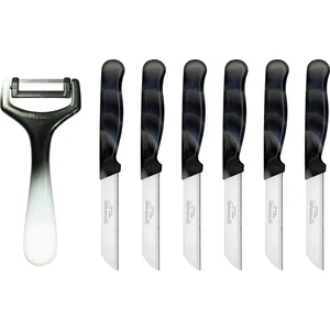 Mermer Desen 6'lı Bıçak ve Ebruli Desen Yatay Soyacak Seti Siyah