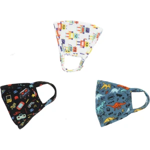 Mamu Mini Gots Sertifakalı Organik Pamuk Erkek Çocuk 4-8 Yaş - 3'lü Set - Desenli Yıkanabilir Maske