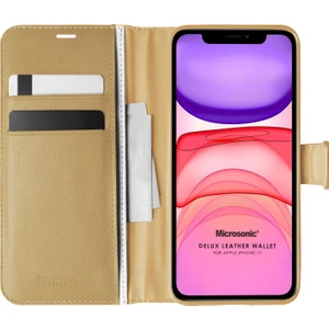 Apple iPhone 11 Kılıf Delux Leather Wallet Gold