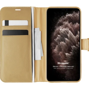 Apple iPhone 11 Pro Max Kılıf Delux Leather Wallet Gold