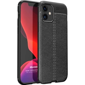 Apple iPhone 12 Kılıf Deri Dokulu Silikon Siyah