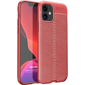 Apple iPhone 12 Mini Kılıf Deri Dokulu Silikon Kırmızı