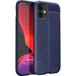 Apple iPhone 12 Mini Kılıf Deri Dokulu Silikon Lacivert