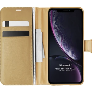Apple iPhone XR Kılıf Delux Leather Wallet Gold