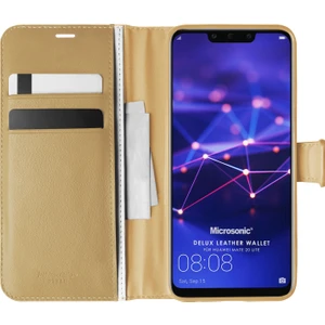 Huawei Mate 20 Lite Kılıf Delux Leather Wallet Gold