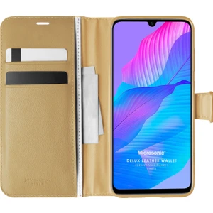 Huawei P Smart S Kılıf Delux Leather Wallet Gold