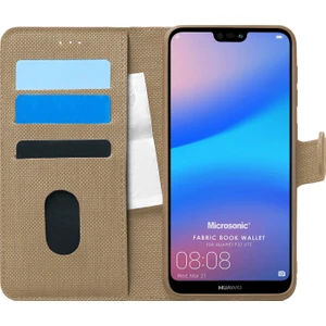 Huawei P20 Lite Kılıf Fabric Book Wallet Gold