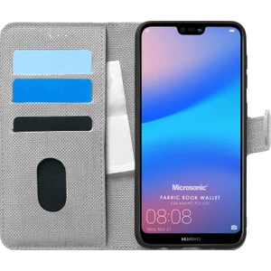 Huawei P20 Lite Kılıf Fabric Book Wallet Gri