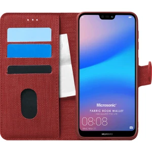 Huawei P20 Lite Kılıf Fabric Book Wallet Kırmızı