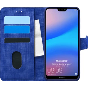 Huawei P20 Lite Kılıf Fabric Book Wallet Lacivert