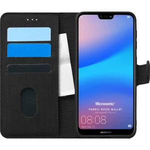 Huawei P20 Lite Kılıf Fabric Book Wallet Siyah