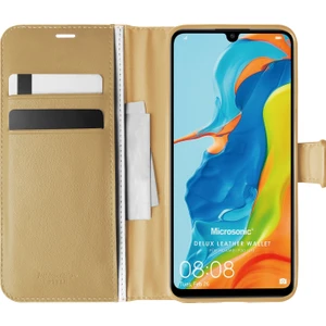 Huawei P30 Lite Kılıf Delux Leather Wallet Gold