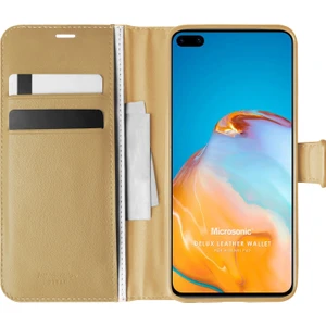 Huawei P40 Kılıf Delux Leather Wallet Gold