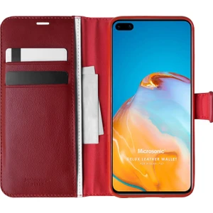 Huawei P40 Kılıf Delux Leather Wallet Kırmızı