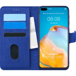 Huawei P40 Kılıf Fabric Book Wallet Lacivert