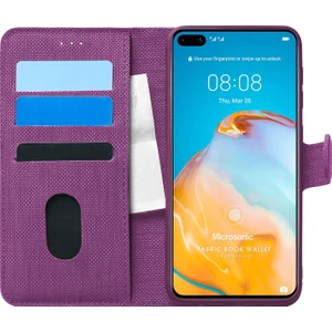 Huawei P40 Kılıf Fabric Book Wallet Mor