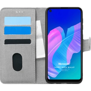 Huawei P40 Lite E Kılıf Fabric Book Wallet Gri