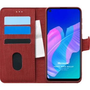 Huawei P40 Lite E Kılıf Fabric Book Wallet Kırmızı