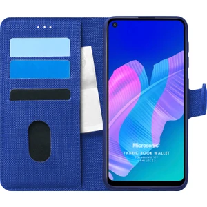 Huawei P40 Lite E Kılıf Fabric Book Wallet Lacivert