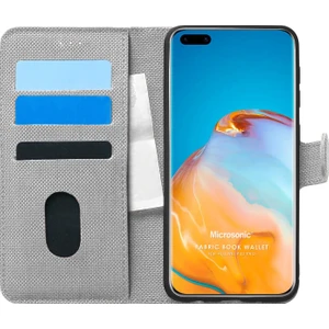 Huawei P40 Pro Kılıf Fabric Book Wallet Gri