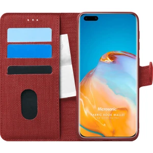 Huawei P40 Pro Kılıf Fabric Book Wallet Kırmızı