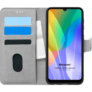 Huawei Y6P Kılıf Fabric Book Wallet Gri