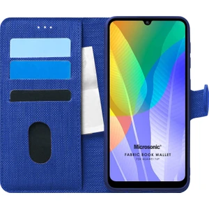Huawei Y6P Kılıf Fabric Book Wallet Lacivert