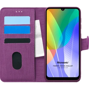 Huawei Y6P Kılıf Fabric Book Wallet Mor